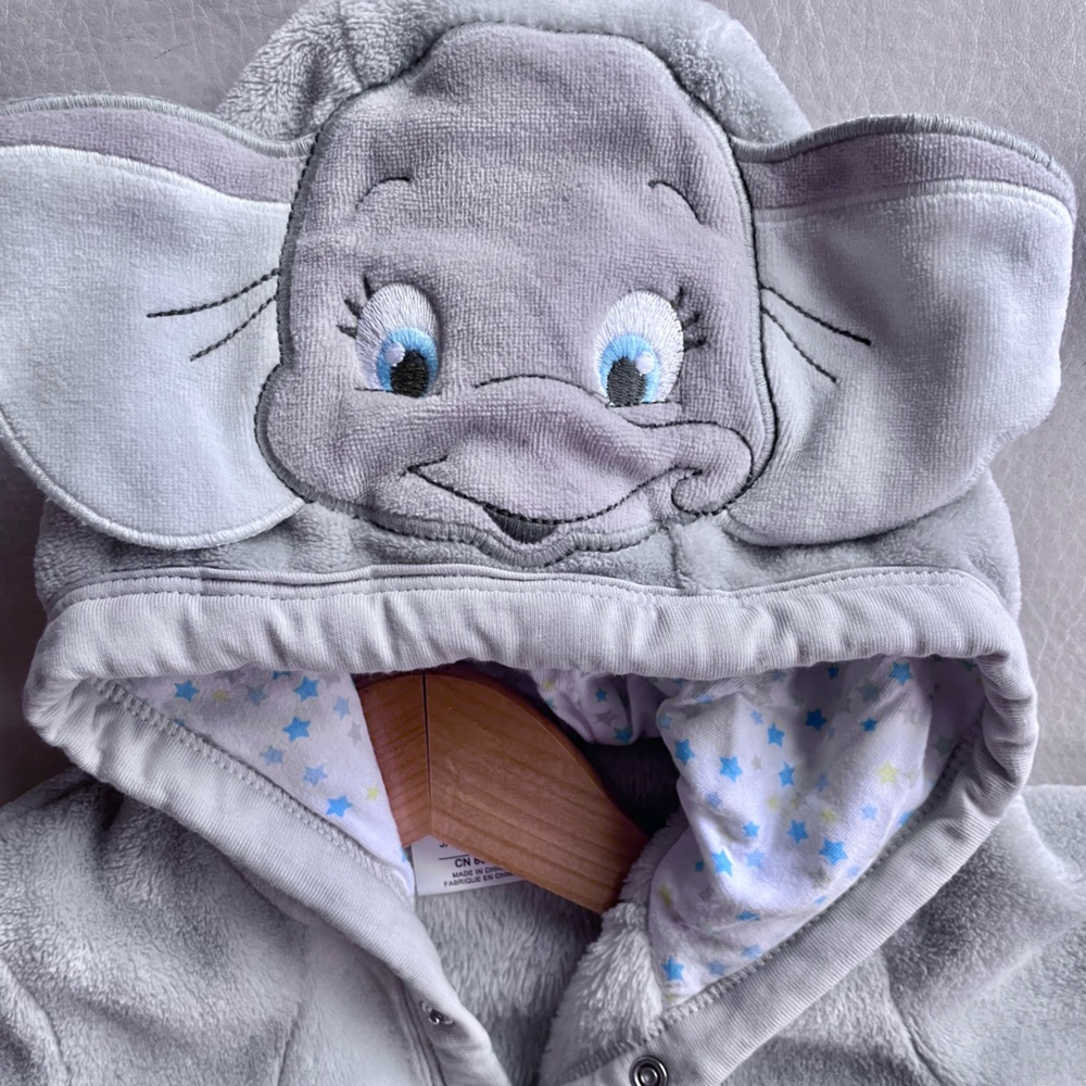 NEW Dumbo Disney Baby Jumpsuit Snowsuit, Dumbo Ears Face Hood, Super Soft Plush - Picture 6 of 16